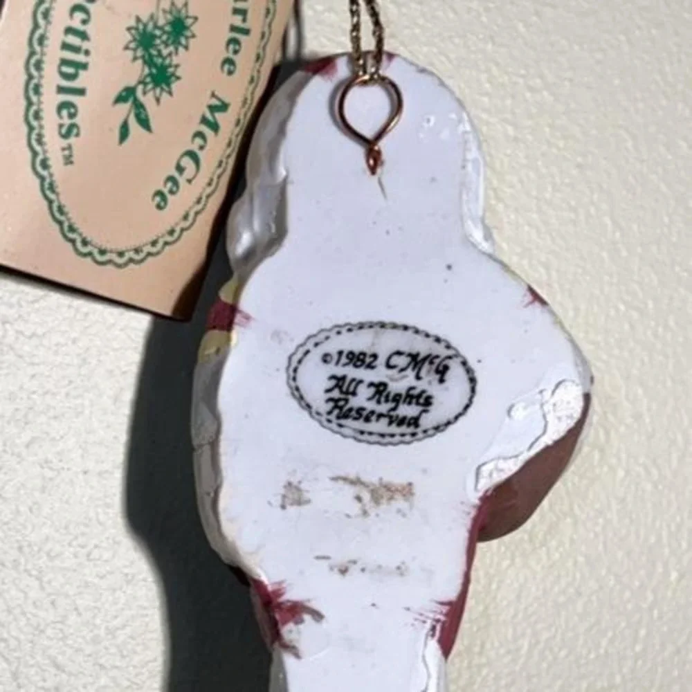 Vintage Charlee McGee Football Player Christmas Ornament Figure Molded Resin Tag